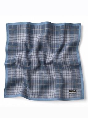 Pierre Cardin Vintage Blue Plaid Cotton Handkerchief Pocket Square Scarf
